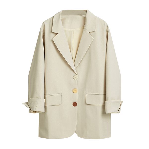 women beige black solid pocket color button long sleeve notch collar blazer oversize spring autumn fall c0326 210514, White;black
women beige black solid pocket color button long sleeve notch collar blazer oversize spring autumn fall c0326 210514, White;black