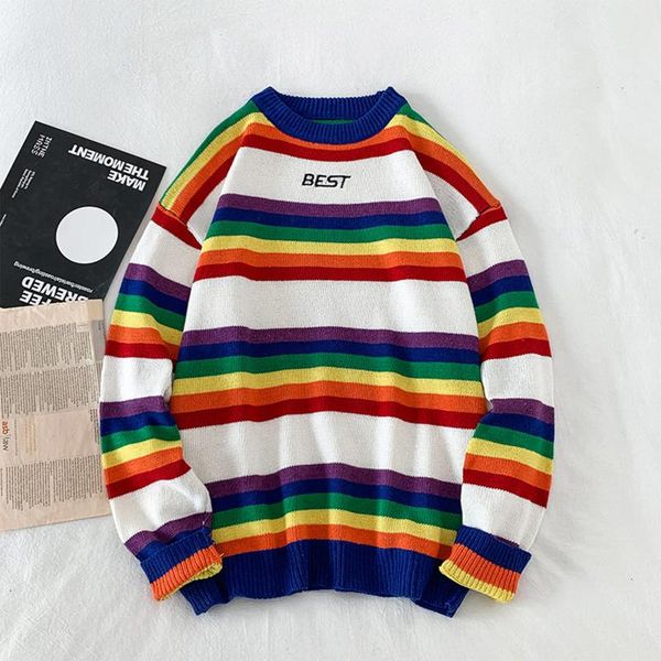 men's sweaters casual pullover rainbow stripe splice sweater letter print long sleeve round neck hip hop loose blouse d925#, White;black
men's sweaters casual pullover rainbow stripe splice sweater letter print long sleeve round neck hip hop loose blouse d925#, White;black