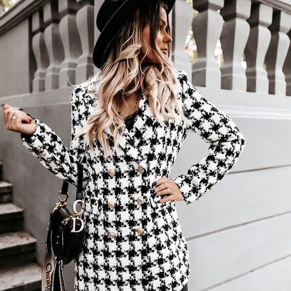 women's wool & blends cashmere trench jacket tweed coat vintage casual plaid woolen women lattice long sleeved suit collar double breas, Black
women's wool & blends cashmere trench jacket tweed coat vintage casual plaid woolen women lattice long sleeved suit collar double breas, Black