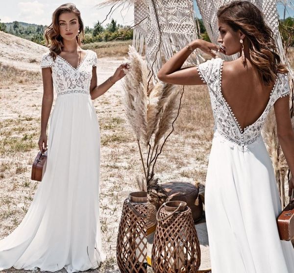bohemian wedding dress vintage lace boho 2021 a-line simple beach chiffon floor length gowns v neck bride dress, White
bohemian wedding dress vintage lace boho 2021 a-line simple beach chiffon floor length gowns v neck bride dress, White