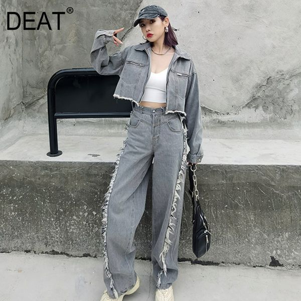 {deat} wide leg pants denim two piece suit turn-down neck long sleeve black loose fit women fashion spring autumn gx146 210421, White
{deat} wide leg pants denim two piece suit turn-down neck long sleeve black loose fit women fashion spring autumn gx146 210421, White