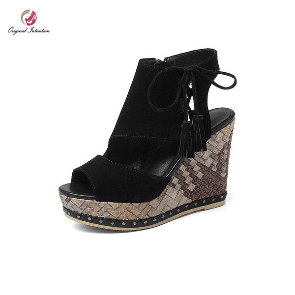 original intention stylish wedges peep toe sandals women shoes summer soft cow suede platform high heels sandalias mujer dress, Black
original intention stylish wedges peep toe sandals women shoes summer soft cow suede platform high heels sandalias mujer dress, Black