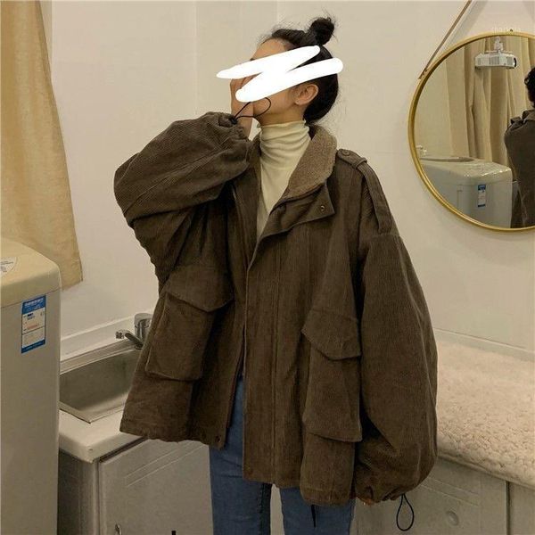 jackets women solid simple jacket female corduroy retro pockets loose womens korean style all-match students, Black;brown
jackets women solid simple jacket female corduroy retro pockets loose womens korean style all-match students, Black;brown