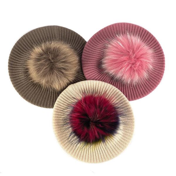 berets fashion raccoon real pompom autumn beret female japanese solid color hat winter knitted acrylic retro casual caps, Blue;gray
berets fashion raccoon real pompom autumn beret female japanese solid color hat winter knitted acrylic retro casual caps, Blue;gray