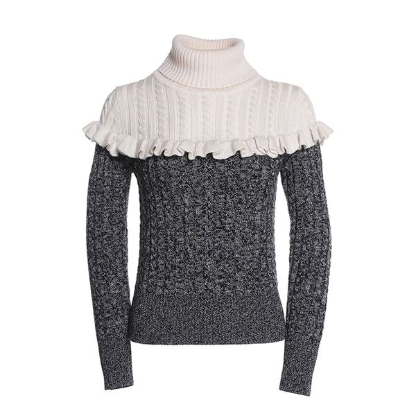 women sweater turtle neck pullover long sleeve casual winter gray white patchwork ruffle cable m0302 210514, White;black
women sweater turtle neck pullover long sleeve casual winter gray white patchwork ruffle cable m0302 210514, White;black