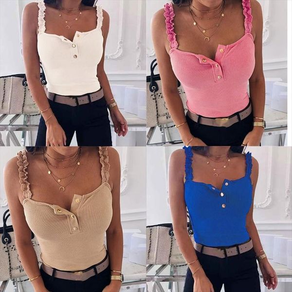 summer sleeveless bodycon women cami ruffles lace strap sling vest ribbed knitted button front color basic street, White
summer sleeveless bodycon women cami ruffles lace strap sling vest ribbed knitted button front color basic street, White