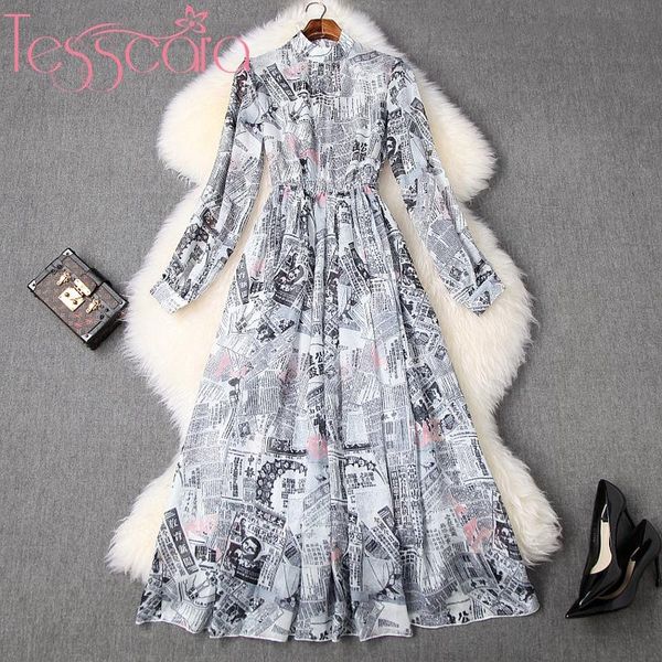 casual dresses tesscara women runway designer fashion print chiffon dress elegant office party robe vintage long cocktail vesti, Black;gray
casual dresses tesscara women runway designer fashion print chiffon dress elegant office party robe vintage long cocktail vesti, Black;gray