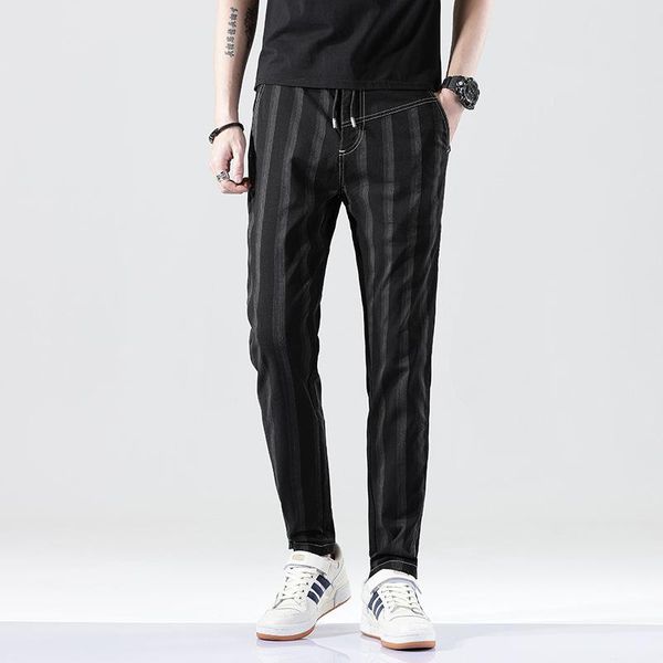men's striped casual pants korean slim straight stretch feet black trousers pure color simple and wild 2021 summer
men's striped casual pants korean slim straight stretch feet black trousers pure color simple and wild 2021 summer