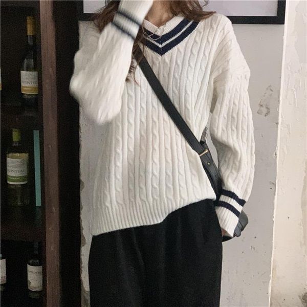 women's sweaters 2021 auutmn winter women sweater pullovers fashion v nevk loose female kintted chic patchwork sweet warm lazy style, White;black
women's sweaters 2021 auutmn winter women sweater pullovers fashion v nevk loose female kintted chic patchwork sweet warm lazy style, White;black