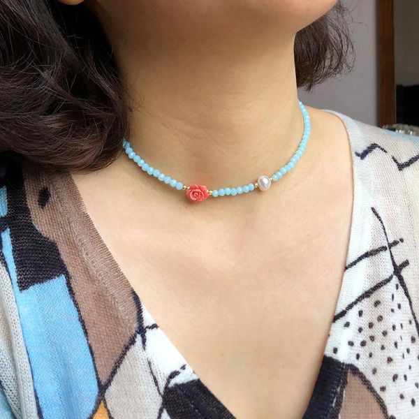 chains european and american retro style rose flower charm pearl beaded crystal necklace women's simple clavicle chain, Silver
chains european and american retro style rose flower charm pearl beaded crystal necklace women's simple clavicle chain, Silver