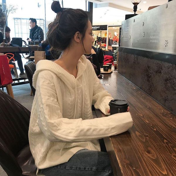 women's sweaters mahogany sweater spring and autumn korean lazy style pullover loose hooded knitting top, White;black
women's sweaters mahogany sweater spring and autumn korean lazy style pullover loose hooded knitting top, White;black