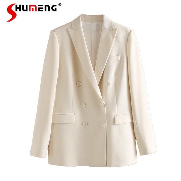women's suits & blazers autumn women fashion beige jackets 2021 double breasted suit collar office coat ladies elegant button outwear, White;black
women's suits & blazers autumn women fashion beige jackets 2021 double breasted suit collar office coat ladies elegant button outwear, White;black