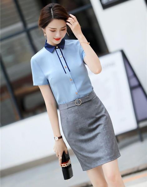 women's blouses & shirts two piece women skirt and sets ladies summer sky blue short sleeve ol style, White
women's blouses & shirts two piece women skirt and sets ladies summer sky blue short sleeve ol style, White