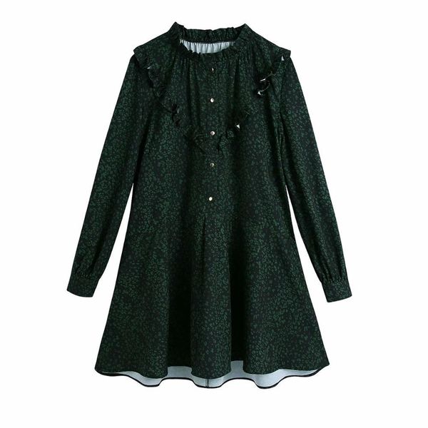 women dress green printed long sleeves o-neck elegant vintage casual mini es for 210420, Black;gray
women dress green printed long sleeves o-neck elegant vintage casual mini es for 210420, Black;gray