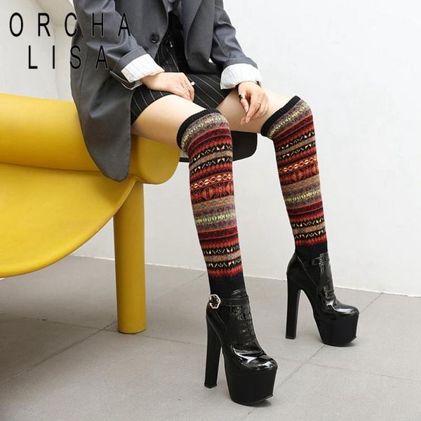 boots orcha lisa winter warm knitting mixed color over-the-knee platform 16cm thin heel buckle big size 33-46 casual c1975, Black
boots orcha lisa winter warm knitting mixed color over-the-knee platform 16cm thin heel buckle big size 33-46 casual c1975, Black