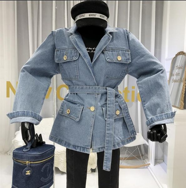 women's jackets autumn and winter lapel belt waist multi-pocket loose denim jacket light blue jeans coat suit, Black;brown
women's jackets autumn and winter lapel belt waist multi-pocket loose denim jacket light blue jeans coat suit, Black;brown