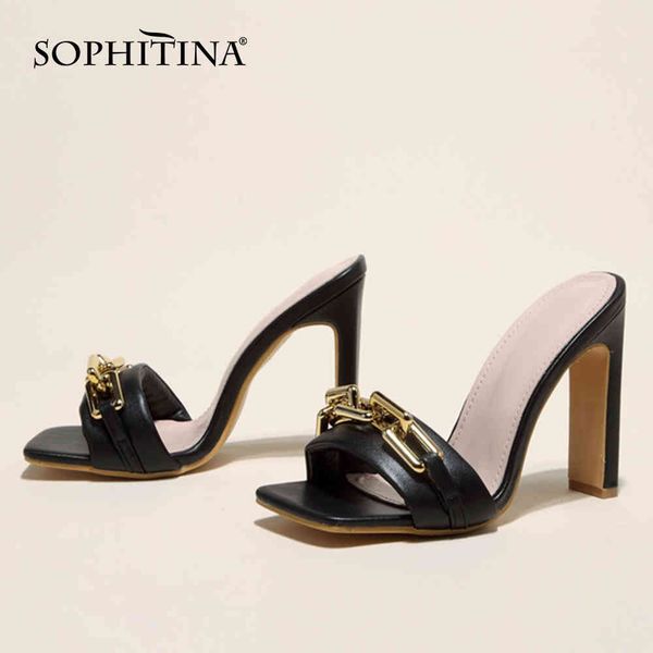sophitina sandals woman mules slip on chain metal decoration square toe super high square heel dress shoes pb69 210513, Black
sophitina sandals woman mules slip on chain metal decoration square toe super high square heel dress shoes pb69 210513, Black
