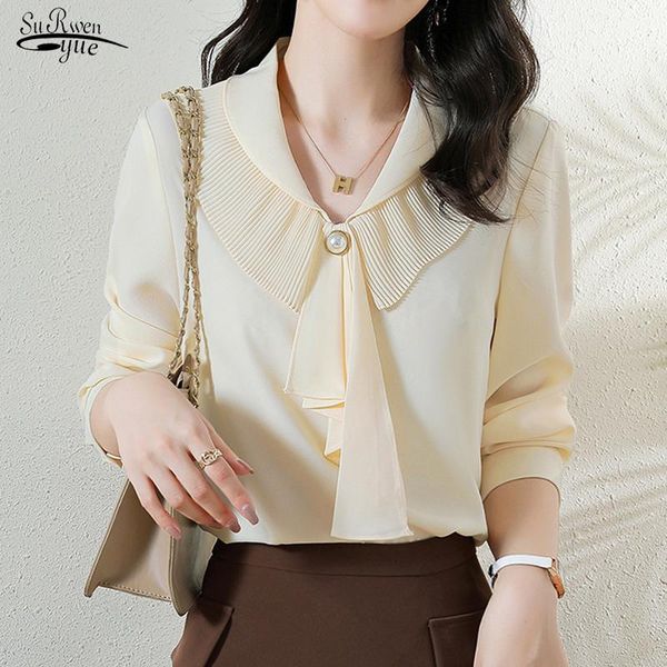 women's blouses & shirts autumn long sleeve chiffon blouse tie bow ol style pleated collar casual shirt fashion women girl clothes 177, White
women's blouses & shirts autumn long sleeve chiffon blouse tie bow ol style pleated collar casual shirt fashion women girl clothes 177, White