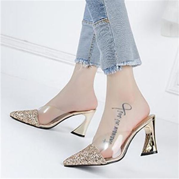 women pvc bling glitter slippers ladies pointed toe square heels female casual mules outdoor fashion shoes women's footwear gold, Black
women pvc bling glitter slippers ladies pointed toe square heels female casual mules outdoor fashion shoes women's footwear gold, Black