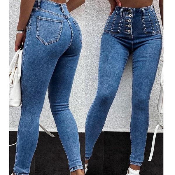 women's jeans wepbel streetwear high waist denim trousers skinny beaded button women washed pencil pants bodycon, Blue
women's jeans wepbel streetwear high waist denim trousers skinny beaded button women washed pencil pants bodycon, Blue