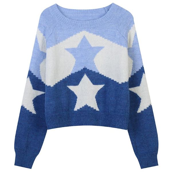 women's sweaters autumn and winter 2021 round neck long sleeve short contrast five pointed star loose knit pullover, White;black
women's sweaters autumn and winter 2021 round neck long sleeve short contrast five pointed star loose knit pullover, White;black