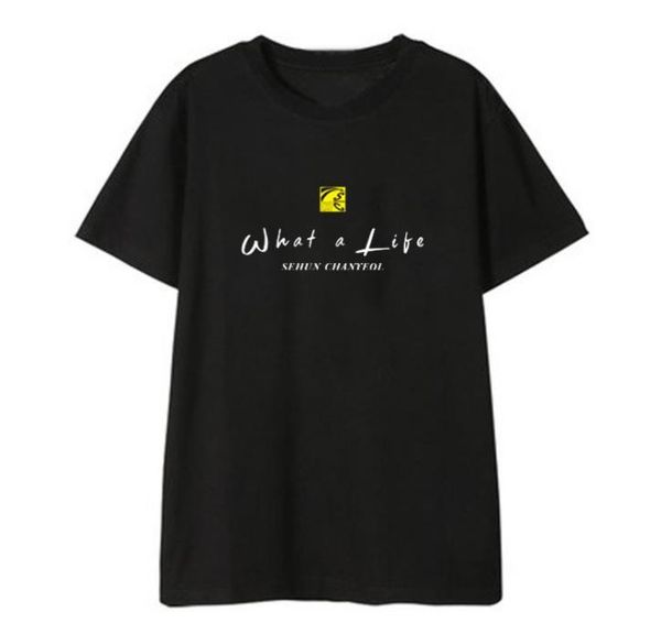 women's t-shirt kpop exo sc sehun chanyeol what a life same printing t shirt summer style fashion o neck short sleeve, White