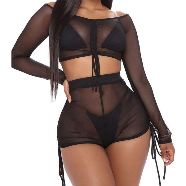 women's swimwear women fashion solid bikini cover-ups lady crop + shorts woman summer beach casual black beachwear 2021, White;black
women's swimwear women fashion solid bikini cover-ups lady crop + shorts woman summer beach casual black beachwear 2021, White;black