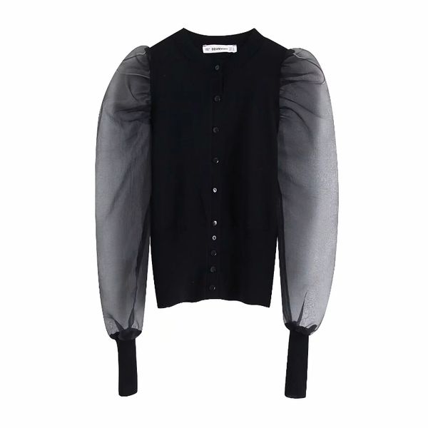 women organza puff sleeve splicing knitting shirt leisure lady o neck blouse autumn female loose s6116 210430, White
women organza puff sleeve splicing knitting shirt leisure lady o neck blouse autumn female loose s6116 210430, White