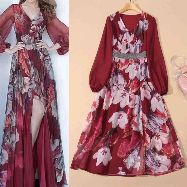 street style dresses european and american high-quality dress catwalk print v-neck split big swing 0k89, Black;pink
street style dresses european and american high-quality dress catwalk print v-neck split big swing 0k89, Black;pink