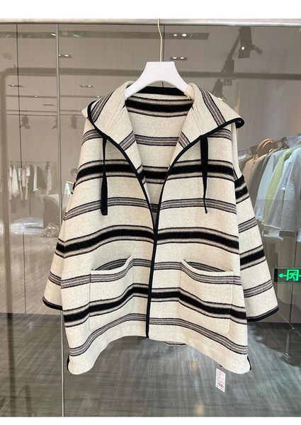 women's wool & blends autumn winter designer 70%wool stripe loose overcoat a313, Black
women's wool & blends autumn winter designer 70%wool stripe loose overcoat a313, Black
