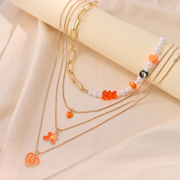 chains multilayer orange gummy bear pearl beaded necklace for women mushroom asymmetry bead chain enamel heart pendant jewelry, Silver
chains multilayer orange gummy bear pearl beaded necklace for women mushroom asymmetry bead chain enamel heart pendant jewelry, Silver