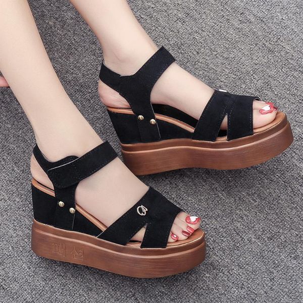 summer women's sandals wedges shoes slippers leather fish mouth high heels beach thick bottom female roman dress, Black
summer women's sandals wedges shoes slippers leather fish mouth high heels beach thick bottom female roman dress, Black
