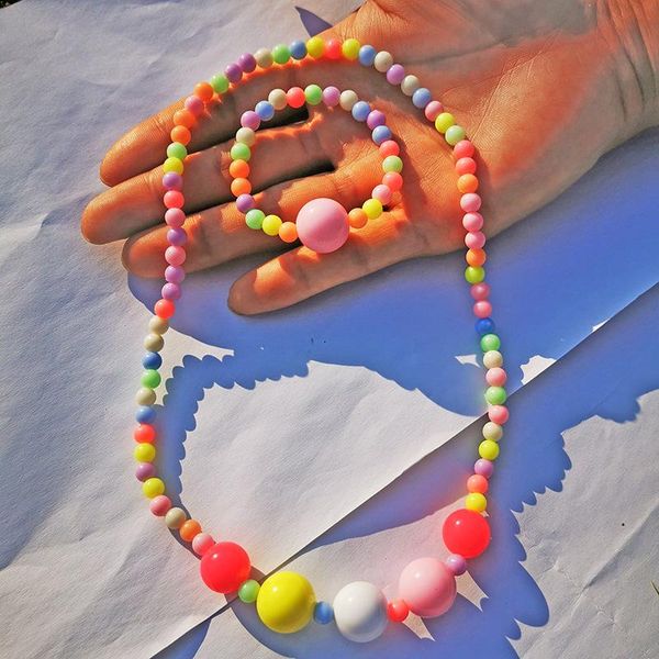 chains style fluorescent acrylic bead kids bracelet necklace gift set for children's jewelry, Silver
chains style fluorescent acrylic bead kids bracelet necklace gift set for children's jewelry, Silver