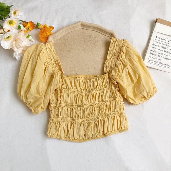 women's blouses & shirts fitaylor summer women sweet square collar puff sleeve short casual folds solid color high waist female, White
women's blouses & shirts fitaylor summer women sweet square collar puff sleeve short casual folds solid color high waist female, White