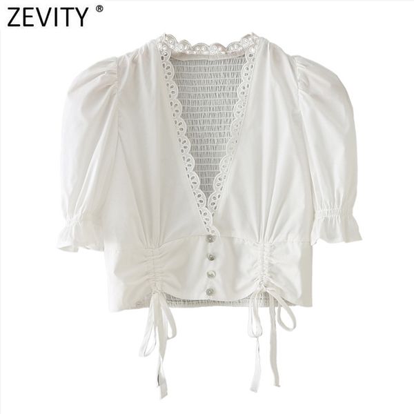 women sweet lace crochet pathcwork breasted short shirt female puff sleeve drawstring slim blouse chic summer ls9154 210416, White;black
women sweet lace crochet pathcwork breasted short shirt female puff sleeve drawstring slim blouse chic summer ls9154 210416, White;black