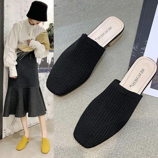 women slippers spring summer sandals knit fabric stretch slides holiday beach shoes square heel toe ladies mujer, Black
women slippers spring summer sandals knit fabric stretch slides holiday beach shoes square heel toe ladies mujer, Black