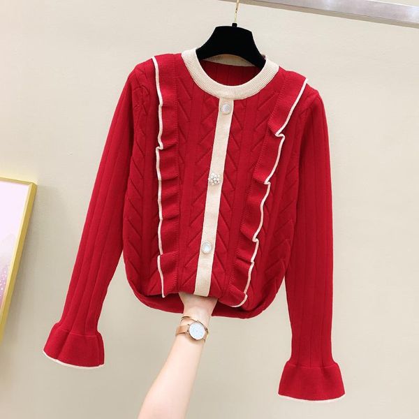 women's sweaters autumn winter women ruffles knitted beading buttons o-neck flare sleeve knitwear sweater korean version female, White;black
women's sweaters autumn winter women ruffles knitted beading buttons o-neck flare sleeve knitwear sweater korean version female, White;black