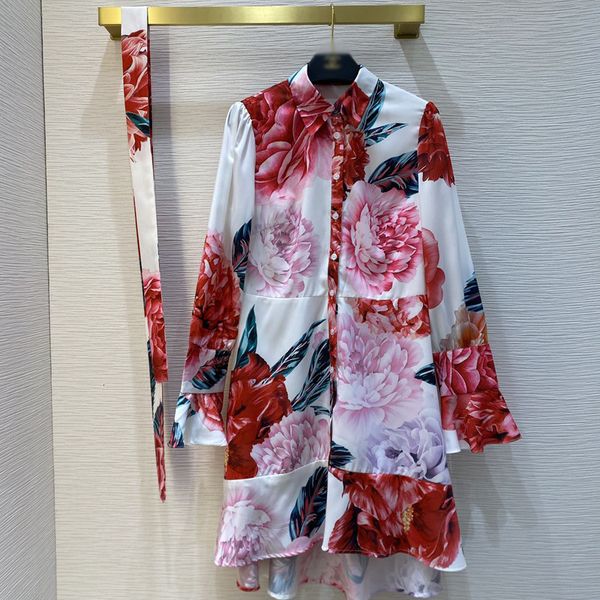 spring designers fashion runway feminine enlargement flower print loose shirt dress party robe, Black;gray 
spring designers fashion runway feminine enlargement flower print loose shirt dress party robe, Black;gray