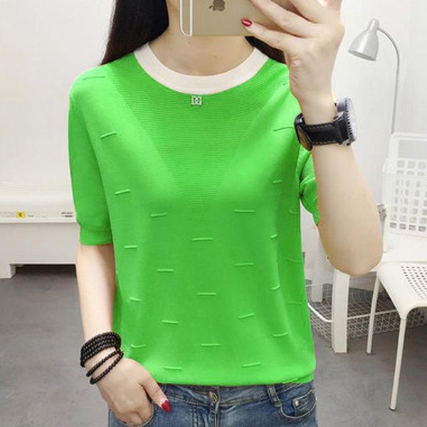women's t-shirt 2021 summer short sleeve women loose fashion knitted half thin round neck jacket, White
women's t-shirt 2021 summer short sleeve women loose fashion knitted half thin round neck jacket, White