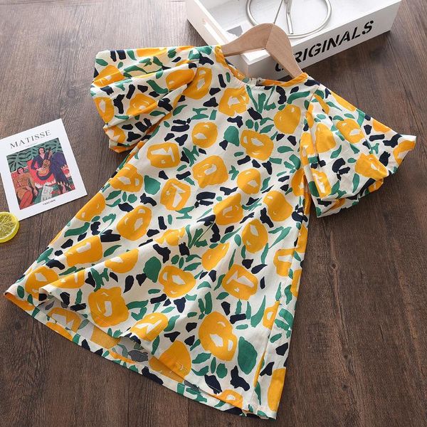 27kids girls dress summer print big yellow flowers short sleeve for clothes and breathable 3-7years girl's dresses, Red;yellow 
27kids girls dress summer print big yellow flowers short sleeve for clothes and breathable 3-7years girl's dresses, Red;yellow