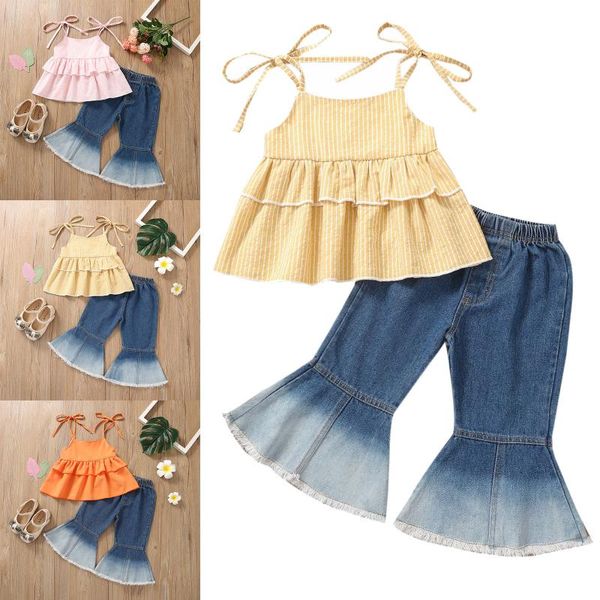 clothing sets born infant toddler baby girl clothes summer girl's lacing ruffled camisole denim flared pants suit, White
clothing sets born infant toddler baby girl clothes summer girl's lacing ruffled camisole denim flared pants suit, White