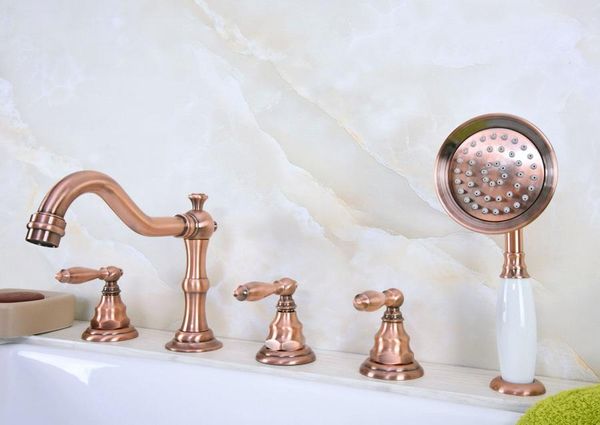 bathroom sink faucets antique red copper brass widespread deck-mounted tub 5 holes three handles basin faucet tap hand spray mtf228
bathroom sink faucets antique red copper brass widespread deck-mounted tub 5 holes three handles basin faucet tap hand spray mtf228