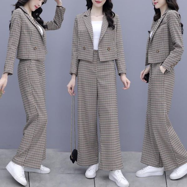 women's tracksuits spring autumn trousers fashion temperament houndstooth casual wide-leg pants suit female two-piece, Gray
women's tracksuits spring autumn trousers fashion temperament houndstooth casual wide-leg pants suit female two-piece, Gray
