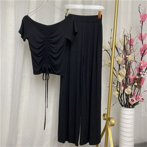 women's two piece pants korean knitted 2 suits drawstring pleated v-neck short sleeve + high waist wide leg long set osel, White
women's two piece pants korean knitted 2 suits drawstring pleated v-neck short sleeve + high waist wide leg long set osel, White