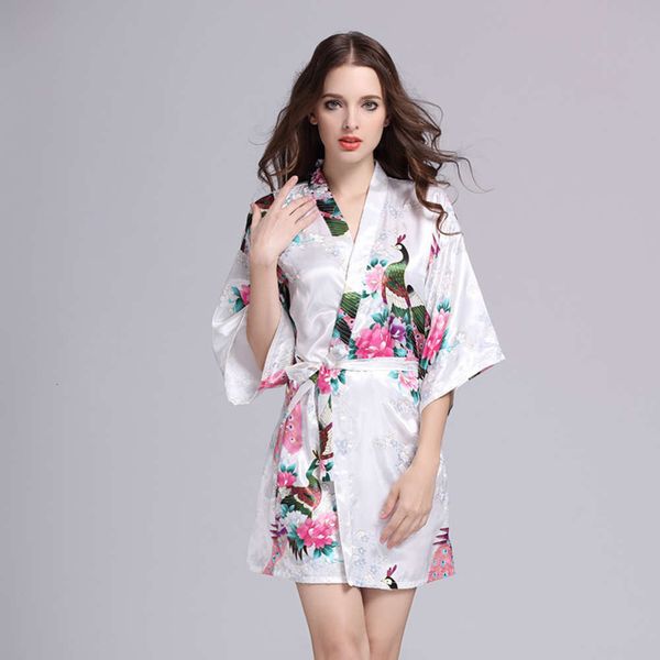 bathrobe pajamas women's short sleeve ice alluring bathrobe nightgown summer silk home clothes japanese kimono