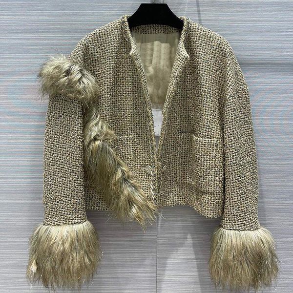 women's jackets 2021 autumn runway faux fur fashion gold yarn knitted tweed jacket women camellia linier formal short coat lady, Black;brown
women's jackets 2021 autumn runway faux fur fashion gold yarn knitted tweed jacket women camellia linier formal short coat lady, Black;brown