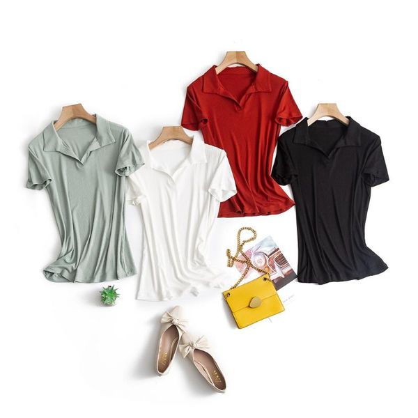 women's t-shirt summer women t-shirts 2021 fashion lady turn-down collar short sleeve solid slim shirts female clothes casual tees, White
women's t-shirt summer women t-shirts 2021 fashion lady turn-down collar short sleeve solid slim shirts female clothes casual tees, White