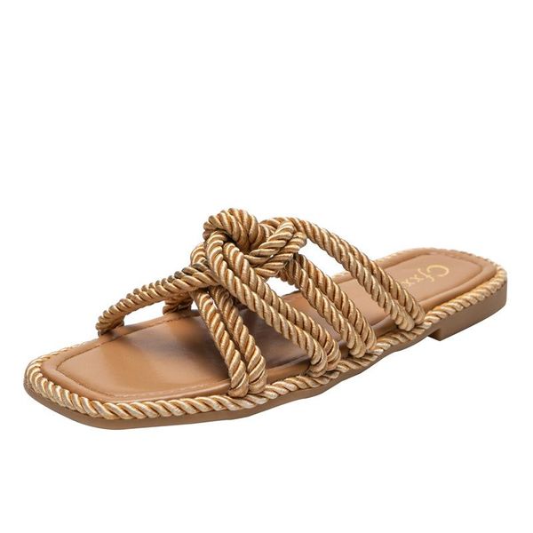 slippers summer rope square toe women slides casual beach outside shoes, Black
slippers summer rope square toe women slides casual beach outside shoes, Black