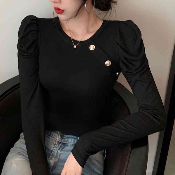 women's t-shirt shintimes poleras mujer de moda buttons o-neck t women puff sleeve slim black tshirt womens tee femme zmyq, White
women's t-shirt shintimes poleras mujer de moda buttons o-neck t women puff sleeve slim black tshirt womens tee femme zmyq, White