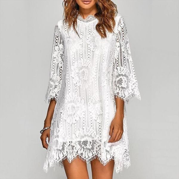 plus size 3 4 sleeve women dress loose irregular hem plain openwork lace mini, Black;gray
plus size 3 4 sleeve women dress loose irregular hem plain openwork lace mini, Black;gray
